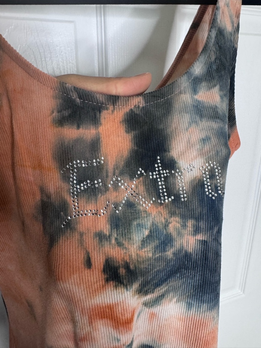 Studded Tie-Dye Ribbed Tank Top dress - Orange & Black